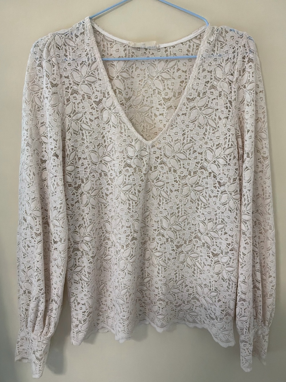 Cream Lace V-Neck Long Sleeve Blouse by Peace n Love